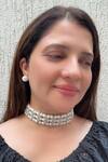 Buy_Studio6 Jewels_White Pearls, Crystals Designer Choker And Earring Set _at_Aza_Fashions
