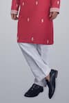 Sanjev Marwaaha_Red Cotton, Silk Embroidery Kurta Set _Online_at_Aza_Fashions