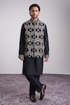 Buy_Sanjev Marwaaha_Black Cotton, Silk Embroidery Designer Kurta Set With Bundi _at_Aza_Fashions