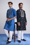 Buy_Sanjev Marwaaha_Blue Cotton, Silk Embroidery Kurta Set _Online_at_Aza_Fashions