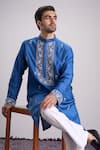 Shop_Sanjev Marwaaha_Blue Cotton, Silk Embroidery Kurta Set _Online_at_Aza_Fashions