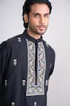 Sanjev Marwaaha_Black Cotton, Silk Embroidery Kurta Set _Online_at_Aza_Fashions