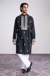Buy_Sanjev Marwaaha_Black Cotton, Silk Embroidery Kurta Set _at_Aza_Fashions