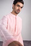 Sanjev Marwaaha_Peach Cotton, Silk Embroidery Kurta Set _Online_at_Aza_Fashions