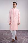 Buy_Sanjev Marwaaha_Peach Cotton, Silk Embroidery Kurta Set _at_Aza_Fashions