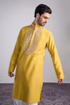 Sanjev Marwaaha_Yellow Cotton, Silk Sequins, Embroidery Designer Kurta Set _Online_at_Aza_Fashions