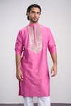 Sanjev Marwaaha_Pink Cotton, Silk Embroidery, Sequins Designer Kurta Set _Online_at_Aza_Fashions