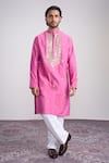 Buy_Sanjev Marwaaha_Pink Cotton, Silk Embroidery, Sequins Designer Kurta Set _at_Aza_Fashions