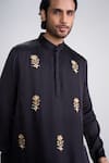 Sanjev Marwaaha_Black Modal, Silk Embroidery Kurta Set _Online_at_Aza_Fashions