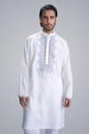 Shop_Sanjev Marwaaha_Ivory Cotton, Silk Embroidery Kurta And Pant Set _Online_at_Aza_Fashions