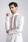 Sanjev Marwaaha_Ivory Chanderi , Silk, Chanderi, Embroidery Kurta Set _Online_at_Aza_Fashions