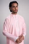 Sanjev Marwaaha_Peach Cotton, Silk Embroidery Kurta Set _Online_at_Aza_Fashions