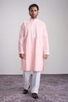 Buy_Sanjev Marwaaha_Peach Cotton, Silk Embroidery Kurta Set _Online_at_Aza_Fashions