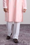 Shop_Sanjev Marwaaha_Peach Cotton, Silk Embroidery Kurta Set _Online_at_Aza_Fashions