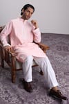 Sanjev Marwaaha_Peach Cotton, Silk Embroidery Kurta Set _at_Aza_Fashions