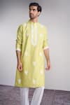 Buy_Sanjev Marwaaha_Green Cotton, Silk Embroidery Light Kurta Set _Online_at_Aza_Fashions