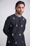 Sanjev Marwaaha_Black Cotton, Silk Embroidery Kurta Set _Online_at_Aza_Fashions