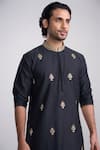 Shop_Sanjev Marwaaha_Black Cotton, Silk Embroidery Kurta Set _Online_at_Aza_Fashions