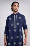 Buy_Sanjev Marwaaha_Navy Cotton, Silk Embroidery Blue Designer Kurta Pant Set _at_Aza_Fashions