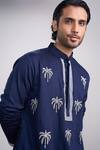 Buy_Sanjev Marwaaha_Navy Cotton, Silk Embroidery Blue Designer Kurta Pant Set _Online_at_Aza_Fashions