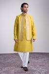 Buy_Sanjev Marwaaha_Yellow Cotton, Silk Sequins, Embroidery Kurta Set _at_Aza_Fashions