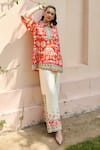 Buy_Nika 1.0_Orange Linen Embroidery Round Neck And Ivory Designer Coord Set _at_Aza_Fashions