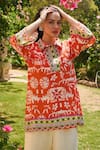 Shop_Nika 1.0_Orange Linen Embroidery Round Neck And Ivory Designer Coord Set _at_Aza_Fashions