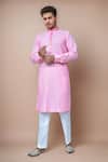 Buy_Samyukta Singhania_Pink Cotton, Silk Metallic Thread Printed Placket Kurta Set _at_Aza_Fashions