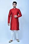 Buy_Samyukta Singhania_Maroon Silk Metallic Thread Geometric Work Kurta Set 