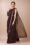 Buy Samyukta Singhania Maroon Georgette Sequins, Pearls, Scalloped Pre-draped Saree With Choli at Aza Fashions Buy_Samyukta Singhania_Maroon Georgette Sequins, Pearls, Scalloped Pre-draped Saree With Choli _at_Aza_Fashions