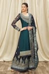 Samyukta Singhania_Blue Satin, Georgette, Net Crystals, Zari, Embroidery Kurta Set With Dupatta_at_Aza_Fashions