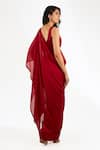 Shop_Anjali Kanwar_Red Satin Beads, Sequins Georgette Beaded Cape Set _at_Aza_Fashions