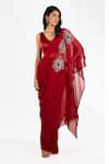 Buy_Anjali Kanwar_Red Satin Beads, Sequins Georgette Beaded Cape Set _at_Aza_Fashions