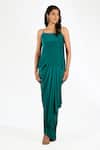 Shop_Anjali Kanwar_Emerald Green Chiffon, Crepe Beads, Sequins Collared Beaded Top And Skirt _at_Aza_Fashions