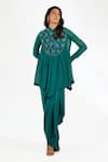Buy_Anjali Kanwar_Emerald Green Chiffon, Crepe Beads, Sequins Collared Beaded Top And Skirt _at_Aza_Fashions