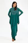 Anjali Kanwar_Emerald Green Chiffon, Crepe Beads, Sequins Collared Beaded Top And Skirt _Online_at_Aza_Fashions