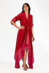 Buy_Anjali Kanwar_Red Silk, Crepe Beads, Sequins V-neck Designer Dress _at_Aza_Fashions