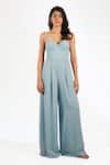 Anjali Kanwar_Aqua Georgette, Silk Organza Beads, Sequins Blue Beaded Jumpsuit And Jacket Set _Online_at_Aza_Fashions
