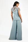 Shop_Anjali Kanwar_Aqua Georgette, Silk Organza Beads, Sequins Blue Beaded Jumpsuit And Jacket Set _at_Aza_Fashions