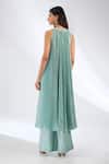 Shop_Anjali Kanwar_Mint Crepe Beads, Sequins High Neck Pleated Green Kurta Trouser Set _at_Aza_Fashions