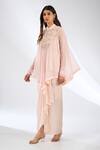 Shop_Anjali Kanwar_Pink Chiffon, Viscose, Crepe Beads, Sequins Collared Beaded Top And Skirt Set _at_Aza_Fashions