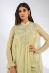 Anjali Kanwar_Green Chiffon, Viscose, Crepe Crystals Collared Embellished Top And Skirt _Online_at_Aza_Fashions