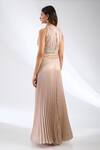 Shop_Anjali Kanwar_Pink Viscose Beads, Sequins Round Neck Pleated Designer Dress _at_Aza_Fashions