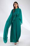 Buy_Anjali Kanwar_Emerald Green Georgette, Viscose, Crepe Beads, Sequins Round Beaded Jumpsuit _Online_at_Aza_Fashions
