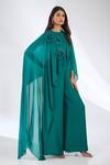 Buy_Anjali Kanwar_Emerald Green Georgette, Viscose, Crepe Beads, Sequins Round Beaded Jumpsuit _at_Aza_Fashions