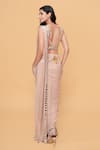 Shop_Sajeda A Lehry_Beige Georgette Sequins, Embroidery Designer Pre-draped Saree And Blouse Set _at_Aza_Fashions