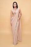 Buy_Sajeda A Lehry_Beige Georgette Sequins, Embroidery Designer Pre-draped Saree And Blouse Set _at_Aza_Fashions