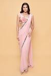 Buy_Sajeda A Lehry_Rose Gold Georgette Sequins, Mirrors, Beads Pre-draped Saree And Blouse Set _at_Aza_Fashions