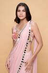 Sajeda A Lehry_Rose Gold Georgette Sequins, Mirrors, Beads Pre-draped Saree And Blouse Set _Online_at_Aza_Fashions