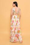 Shop_Sajeda A Lehry_Ivory Georgette Mirrors, Embroidery V-neck Floral Print Cape Blouse Pant Set _at_Aza_Fashions